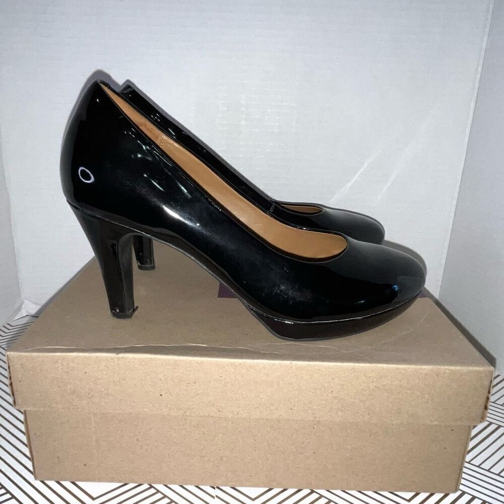 Clarks Women’s Size 8.5 Brier Dolly Patent Leather Dress Pumps Black High Heels‎